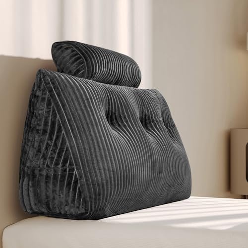 Z-hom Bücherkissen, Keilkissen, Lesekissen Für Bett Und Sofa, Cozy Rückenkissen, Praktisches Seitenfach, Removable Cover, Mit Rundem Kopfkissen (Grau, 100 * 50 * 20cm)