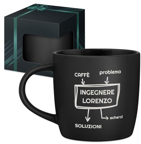 Maverton Tazza da caffè macchiato o tè in ceramica - 400 ml - Incisione personalizzata - Tazze con manico per bevande per Lui - Bicchiere da colazione per compleanno uomo - Interno nero - ingegnere