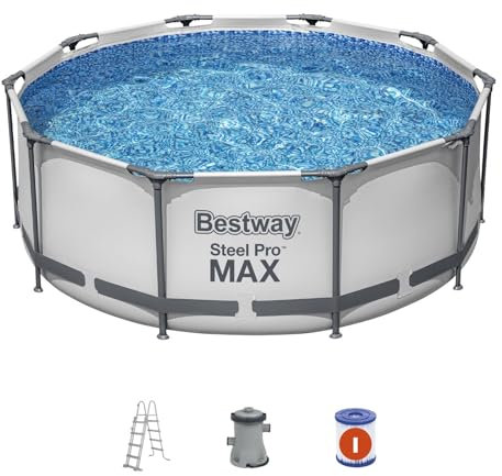 Bestway Piscina Desmontable Tubular Steel Pro MAX 305x100 cm con Escalera 76x119x163 cm | Depuradora Cartucho 1.249 L/H