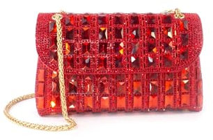 YUEZHAN Abendtasche Damen Clutch Elegante Glitter Bling Stilvolle Leichte Strass Verziert Mode Abend Tasche Abendessen Eine Größe Rot