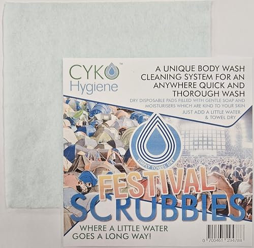 Rinse Free Bath Shower Sponge Wipes - 12 Pack Body Wash Wipes for Bathing - Scrubbies, Perfect for Camping, Festivals, Gym and Travel - Dry Sponge Wipes with Gentle Cleansing Soap. Just add Water