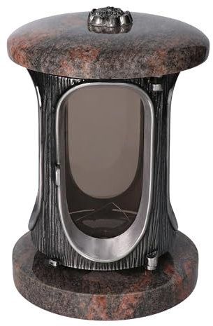 Stilvolle Grablaterne Granit Aurora India Silber Höhe 23 cm/Ø 15 cm Silber mit Rosette