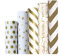 Aikeis Lot de 5 rouleaux de papier cadeau - 50 cm x 70 cm - Design blanc et doré - Parfait pour les anniversaires, les fêtes prénatales, les mariages, les fêtes, les festivals