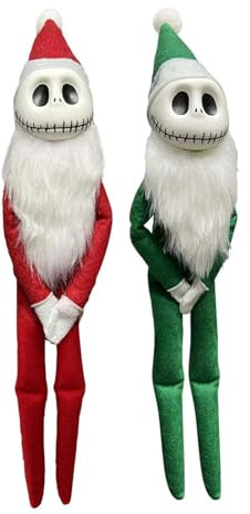 Claofoc Jack Plüschpuppe Horror Christmas Plüschtiere Santa Jack Skelett Weihnachtselfenpuppe für Weihnachts Dekoration (E)