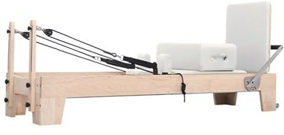 CASEGO Pilates-Reformer-Maschine aus Ahornholz für Heimstudio, Pilates Cadillac Reformer Vintage, Pilates-Ausrüstung, schwarzes ultrafeines Leder (B)