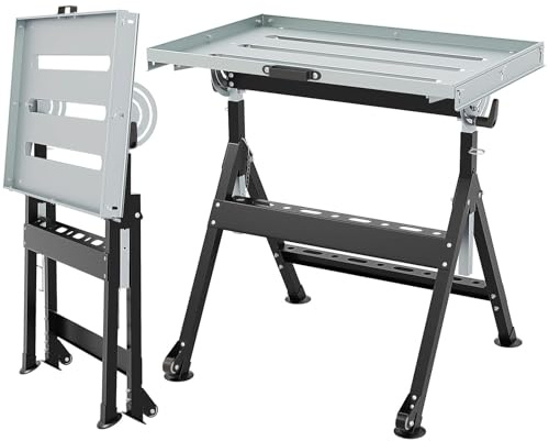 GOPLUS Verstellbarer Schweißtisch, tragbarer Metallständer mit einstellbarem Winkel & Höhe, klappbare Werkbank mit 2 festen Rollen, unterstützt bis zu 180 kg, 78 x 51 cm
