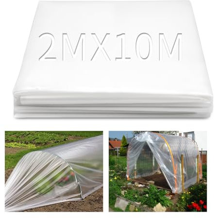 TXXATX 2 x 10 M Heavy Duty Polythene Sheeting Extra Thick Clear Plastic Sheeting Polythene Cover Sheets Greenhouse Film for Gardening Farming Polytunnel Covers Painting Work Building Protection