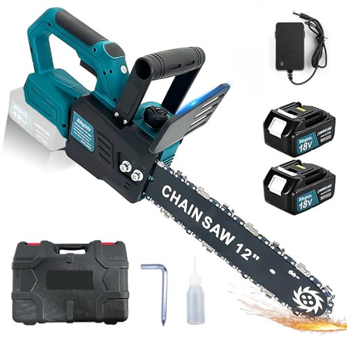 Electric Chainsaw Cordless 12 Inches, 600W Brushless Motor 21V Cordless Hand Chainsaw with 2*5.5Ah Battery and Charger,Powerful driving force 10m/s Chain Speed, Auto Chain Lubrication，Cut wood easily