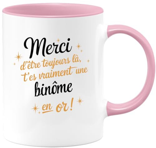 quotedazur Café-Croissant - Mug Personnalisé Tasse Cadeau Noël Merci D'Être Toujours Là T'Es Vraiment Une Binôme En Or - Rose/Céramique