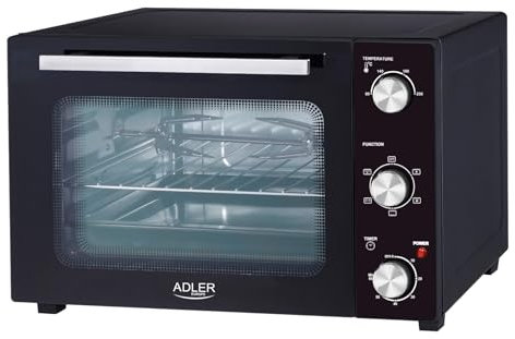 Adler Horno Eléctrico de 35 Litros AD 6025, Control de Temperatura 90-230°C, Función Convección y Asador, Temporizador 60 Minutos, Parrilla y Bandeja Incluidas, Negro