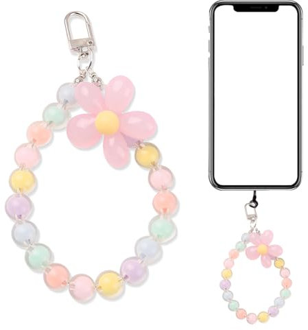 XYTAHDM Longe de Téléphone Portable, Anti-Perte de Téléphone Portable Pendentif Chaîne avec Fleur, Charme De Téléphone, Décoration de Téléphone Portable Dragonne Bracelet Porte-Clés Longe