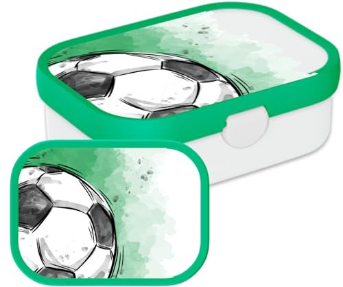 Mepal Brotdose für Kinder - Bento Lunchbox - Fußball - Jausenbox mit Bento-Fach & Gabel - Meal Prep Box Clip-Verschluss - BPA-frei & Spülmaschinenfest - 750 ml - Fußball