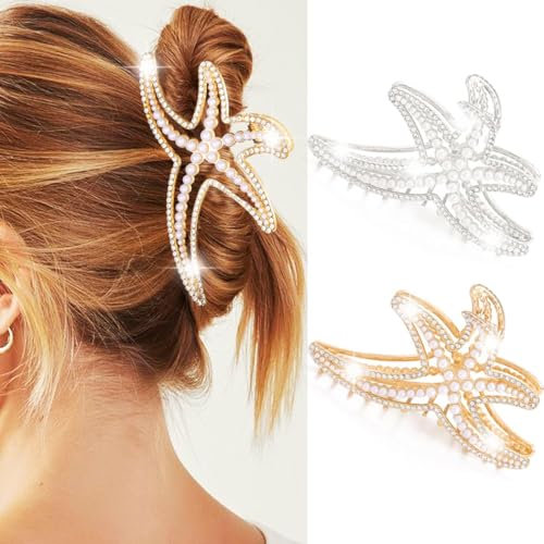 Zoestar Lot de 2 pinces à cheveux en forme d'étoile de mer avec perles en métal doré et strass pour femmes et filles