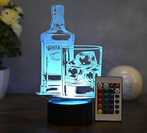 Optechvisual Whisky-Lampe - Whisky-Geschenkidee für Männer und Frauen Whiskyglas mit Gravur Whisky-Dekoration für Bar & Heim