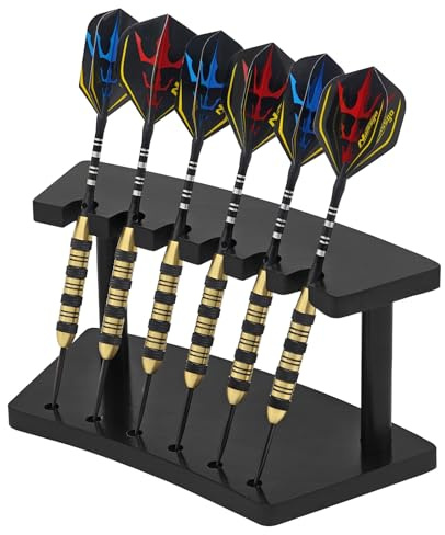 Naissgo Wooden Dart Holder Stand for Desk or Shelf – Holds 6 Fully Assembled Steel or Soft Tip Darts – Compact Tabletop Display Rack for Dart Storage and Organization