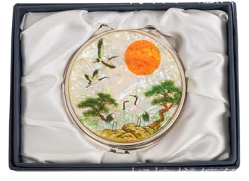 February Mountain Elegant Butterfly and Floral Mother of Pearl Compact Mirror, Dual Magnification (1X & 2.5X) – Lightweight Travel Makeup Mirror in Gift Box (Lunar Serenity)