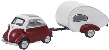 Mini Auto Spielzeug 1:87 Für BMW Isetta W. Trailer RV Camper Simulation Legierung Automodell Statisches Dekoratives Modellspielzeug Wohnkultur