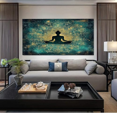 SKOEUI Bilder Modern Wandbilder Klassisch Wand Deko 50x100 cm | Spirituell Mandala Leinwand Wohnzimmer Schlafzimmer Badezimmer Küche Deko Aesthetic Wandgemälde Zen Yoga - Pose, Mit Rahmen