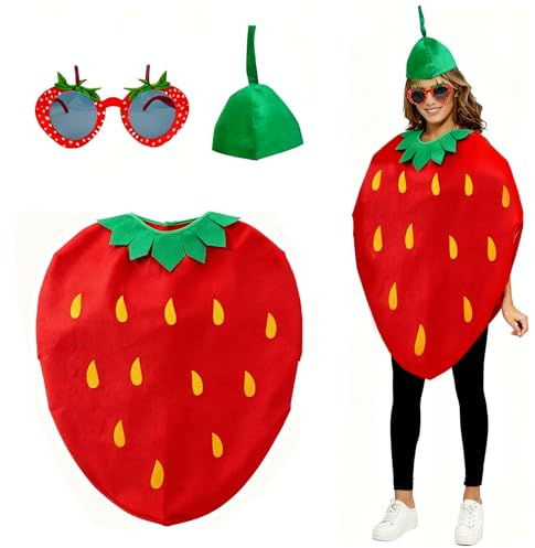 CHUANFU Bananen Kostüm Unisex, Neuartige Erdbeer Obst Kostüm | Leichte, Einheitsgröße, Vliesstoff Lustiges Obstkostüm, Erdbeer Bananenkostüm für Halloween Karnevalskostüm Cosplay Party