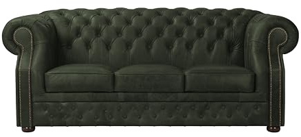 ROYALSOFA Sofa Chesterfield Manchester 3-Sitzer, Ledersofa mit Knopfheftung, Holzrahmen & Gepolsterten Armlehnen, Pflegeleichte Couch, Loungesofa für Wohnzimmer, Büro, Kanzlei & Hotel, Grün