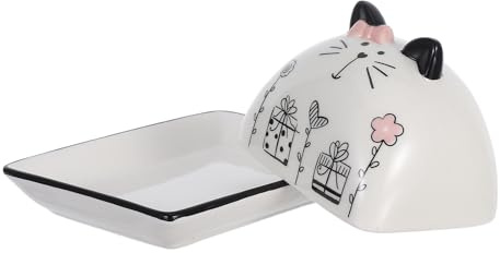 GLSTOY Ceramic Butter Dish with Lid and Cover Cat-Shaped Kitchen Butter Box for Countertop for Food Storage