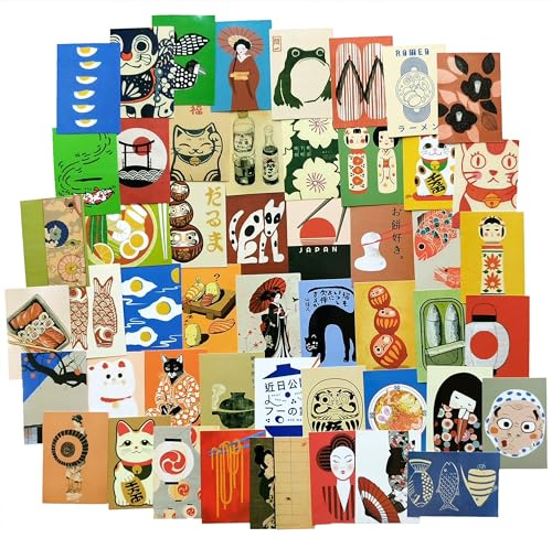 Japanische Kunst Aufkleber Set Sticker Klebesticker Vinylaufkleber Dekoration Aufkleber Aesthetic Motive Geisha Katze Daruma Faecher Koi Welle Sakura fuer Laptop Wasserflasche Tagebuch