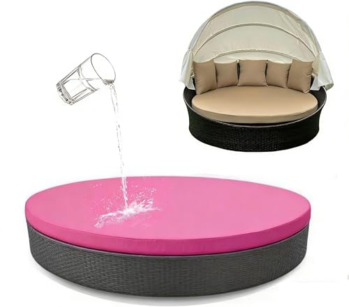 Sonneninsel Auflagen Überzug Wasserdicht 168cm | Runder Tagesbett-Kissenbezug mit Gummiband | Outdoor Ersatzbezug für Terrasse Garten | UV-Schutz nur Bezug(Pink)