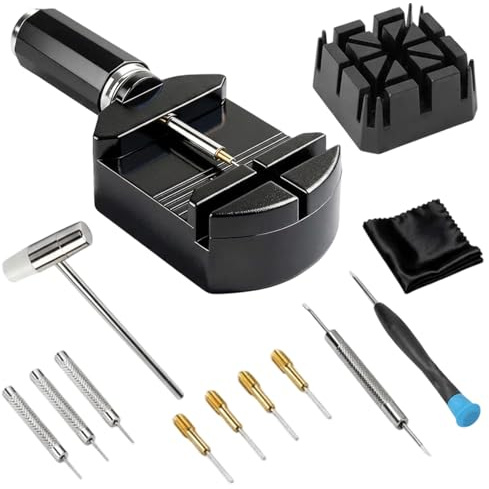 Watch Link Removal Kit,Complete 13-Piece Watch Repair Kit | for Chain Adjustment, Bracelet Chain Pin Remover Include Adjuster Repair Watch Link,Pin Remover, Hammer,Punch Pins