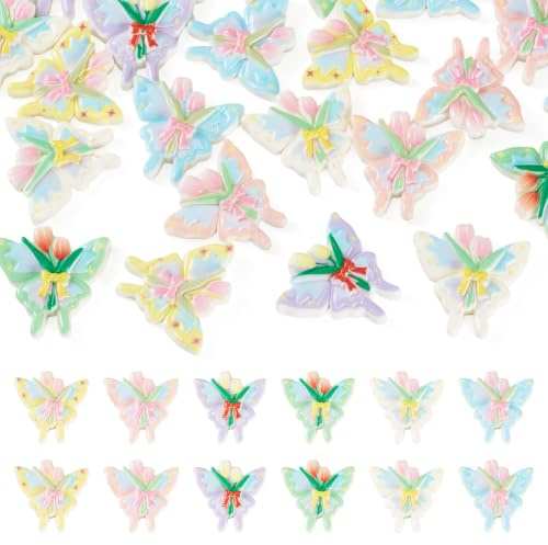 Bestewelry 24 Stück Harz-Schmetterling-Cabochons mit flacher Rückseite | Schmetterlinge Tulpenstrauß Dekoration ohne Loch Cabochon für Haarspangen, Fotorahmen, Scrapbooking, Basteln