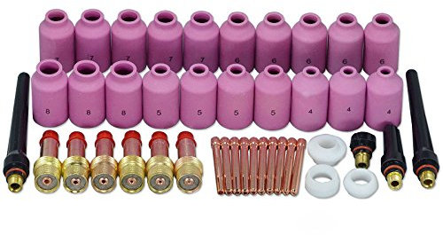 RIVERWELD TIG-Gaslinsen 45V-Spannelemente Körper 10N Jumbo-Großdurchmesser Aluminiumoxidkeramik Düsenbecher 54N-Serie Sortimentskit für DB PTA SR WP 17 18 26 WIG-Schweißbrenner 43 Stück