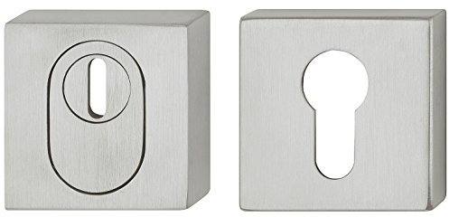 Schutzbeschlag Haustür Sicherheitsrosette Edelstahl eckig mit Zylinder-Abdeckung - H2011 | PZ - Profilzylinder | Rosettenpaar rund für Wohnungseingangstüren | 1 Paar - Türosetten für Eingangstüren