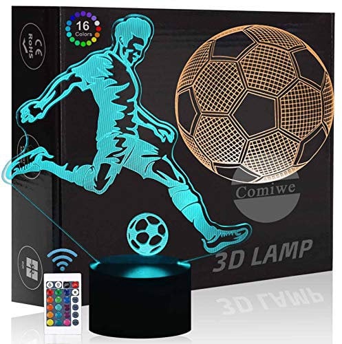 Comiwe Fußball 3D Illusion Nachtlicht Spielzeug,Dekoration LED Nachttischlampe 16 Farben Ändern mit Fernbedienung,Deko Lampe Geburtstagsgeschenk Für Jungen Kinder Freunde-2 Muster