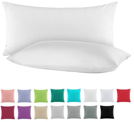 BaSaTex 2er-Pack Renforce-Kissenbezüge aus Baumwolle, 40 x 80 cm, in 13 modernen Farben, Baumwolle, Weiss, 40 x 80 cm