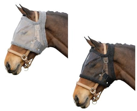 netproshop Fliegenmaske ohne Ohren Tragbar ohne Halfter Shetty, Fohlen Pony/Cob/Full, Groesse:Pony, Farbe:Grau