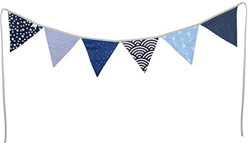 PREMYO Wimpelkette Kinderzimmer Jungen Stoff - 6 Wimpel Girlande Bunt Beidseitig - Babyzimmer Deko Blau