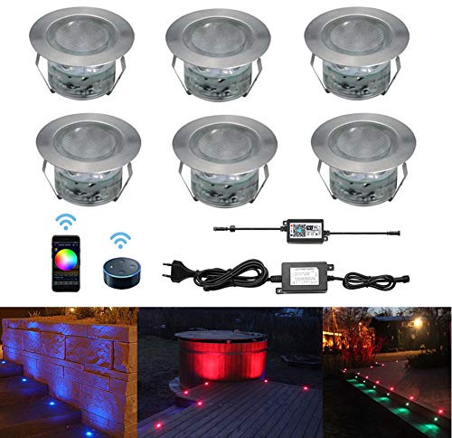 LED Bodeneinbaustrahler RGB 6er Set, Ø45mm WiFi Terrasse Einbauleuchten Kompatibel mit Amazon Alexa, Google Home, IP67 Wasserdicht App Steuerbar LED Außen Boden Licht für Küche Garten Treppen Balkon