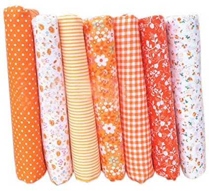 Baumwollstoff 50x50cm 7 Stück Baumwolltuch Textil Handwerk Stoffpakete Patchwork Stoff DIY Nähen Quilten Blumenmuster Orange Serie