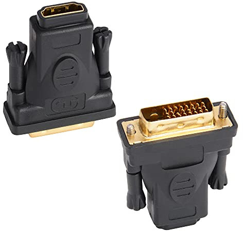 J&D Adaptateur DVI vers HDMI, Paquet de 2 Plaqué Or Adaptateur Convertisseur DVI (DVI-D) Mâle vers HDMI Femelle, Bidirectionnel Support 3D 4K Arc Ethernet