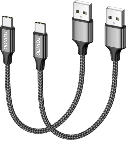 RAVIAD USB C Cable 0.5M 2Pack, Type C Charger Cable Fast Charging Nylon Braided USB C Charger Cable Compatible with iPhone 16 15 Pro Max, Samsung Galaxy S23 S22 S21 S20 A53, Huawei P40 P30, Pixel-Grey