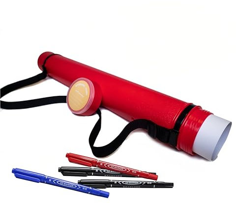 Posterrolle A0 Zeichenrolle Transport Bilderrolle Zeichenrollenköcher Köcher und 4 Permanentmarker gratis Ø 8,8 cm Höhe 62-102 cm 6 Farbe (Rot)