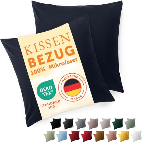 Blumtal Kissenbezug 80 x 80, 2 Stück - Oeko-TEX zert. Kissenbezüge 100% Mikrofaser in extra weich & waschmaschinenfest - Bezug Kissen 80x80 Dunkelblau