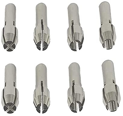 Luo ke 8 Pcs Rotary Tool Accessories - Durable Shiny Stainless Steel Collet Brass Chuck Fits Dremel Rotary Tools Including 4 Size (1/1.6/2.4/3.2) mm(Silver)