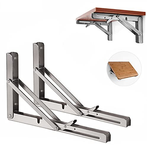 2 Stück Edelstahl Klappkonsole Schwerlast, Regalträger Klapptisch Wand, Regalwinkel Scharniere Klappbar für Tische, Bänke und Regale, Tragkraft: 150 LB