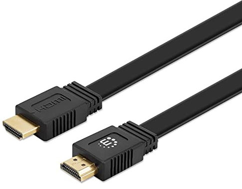 Manhattan HDMI Câble de raccordement Fiche mâle HDMI-A, Fiche mâle HDMI-A 10.00 m noir 355643 blindage double, plat, modèle plat, HDMI High Speed avec Ethernet