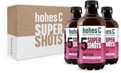 Hohes C Super Shots Antiox (3 x 330ml) – Zellschutz mit Brombeere, Himbeere, Erdbeere, Grüner Mate Tee-Extrakt, Aronia – vegan, ohne Zuckerzusatz & Konservierungsstoffe
