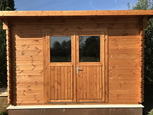 DEKALUX Casetta in legno da giardino 3,5x3 monofalda con porta doppia - Spessore 34mm