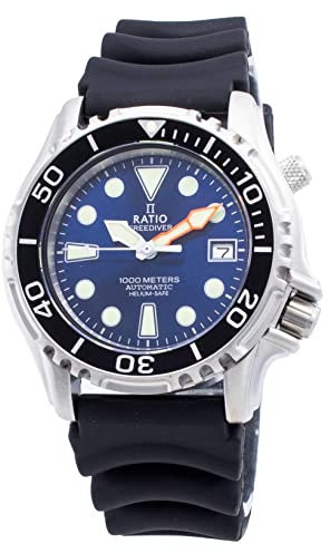 RATIO FreeDiver Heliumsichere Taucheruhr aus Edelstahl, japanisches Automatik-Uhrwerk, Taucheruhr, 1000 m wasserdicht, Taucheruhr für Herren, blau, Taucher