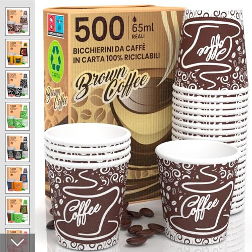 500 Bicchierini in Carta per caffè 65ml Bicchieri Ecologici Biodegradabili Monouso Piccoli Asporto Bevande Calde