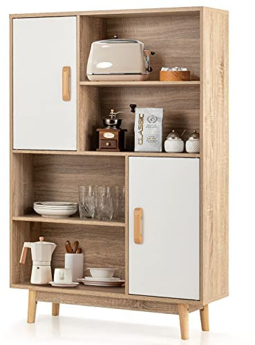 GOPLUS Librería de madera, armario auxiliar con 2 puertas y protección antivuelco y cierre magnético, armario para estudio, salón, dormitorio, oficina (blanco)