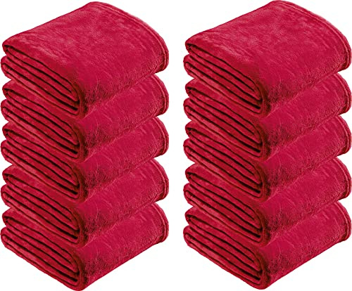 REDBEST Microfaserdecke Amarillo 10er-Pack, Fleece-Wohndecke, Sofadecke rot Größe 150x200 cm - kuscheliger Teddyfleece, pflegeleicht, waschbar